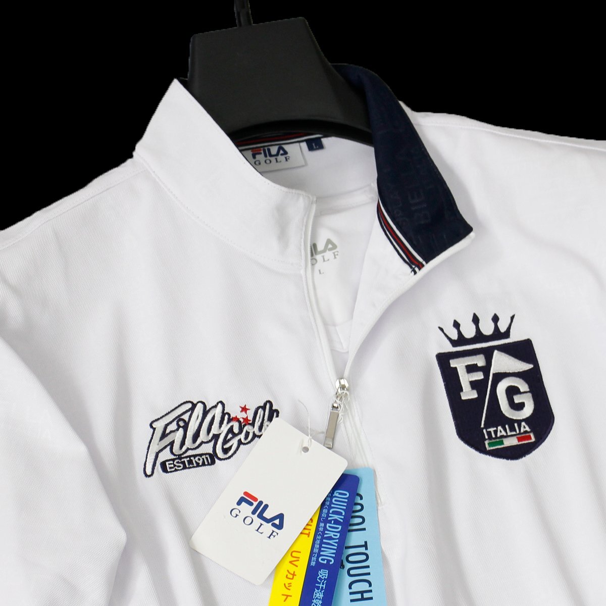新品 FILA GOLF ハーフジップ 半袖 シャツ インナーシャツ 2点セット L 春夏 フィラ ゴルフ 接触冷感 メンズ ウェア 白 ◆CC2195Bの画像3