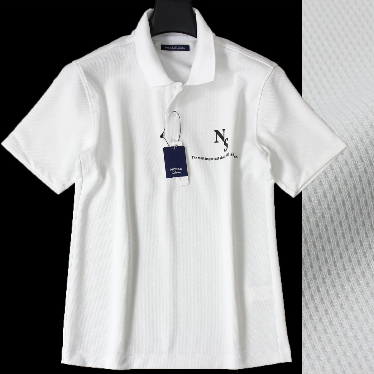 新品 NICOLE GOLF ニコル ゴルフ 中厚 半袖 ポロシャツ 46 (M) 白 吸水速乾 シャツ メンズ ウェア ホワイト 春夏 ◆CC2168Aの画像1