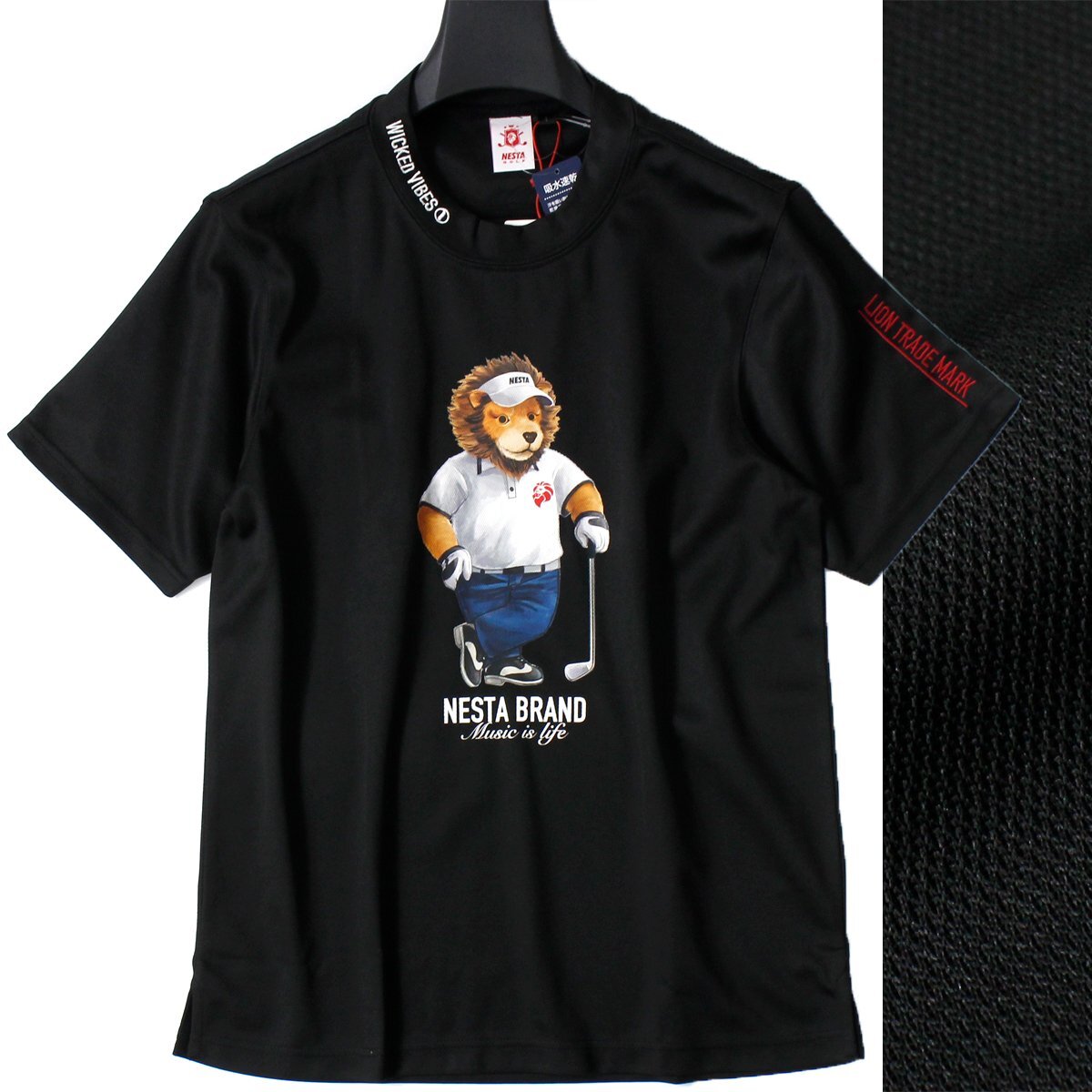 新品 春夏 ネスタ ゴルフ 吸水速乾 ハイネック 半袖 シャツ L 黒 NESTA GOLF Tシャツ モックネック ゴルフウェア メンズ ◆CS1991Bの画像1