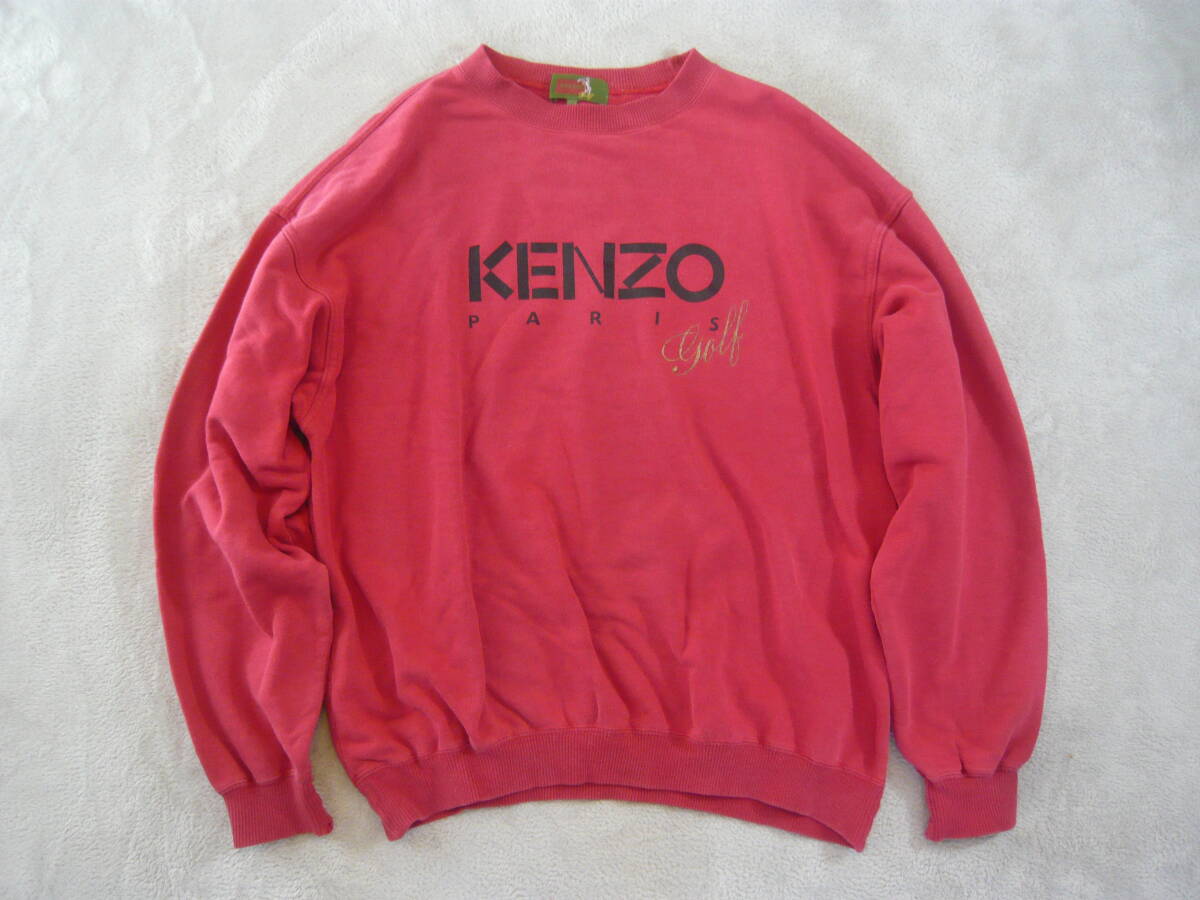 KENZO ケンゾー 胸ロゴ クルーネック スウェットトレーナー レッド 赤 メンズL ビンテージ品の画像1