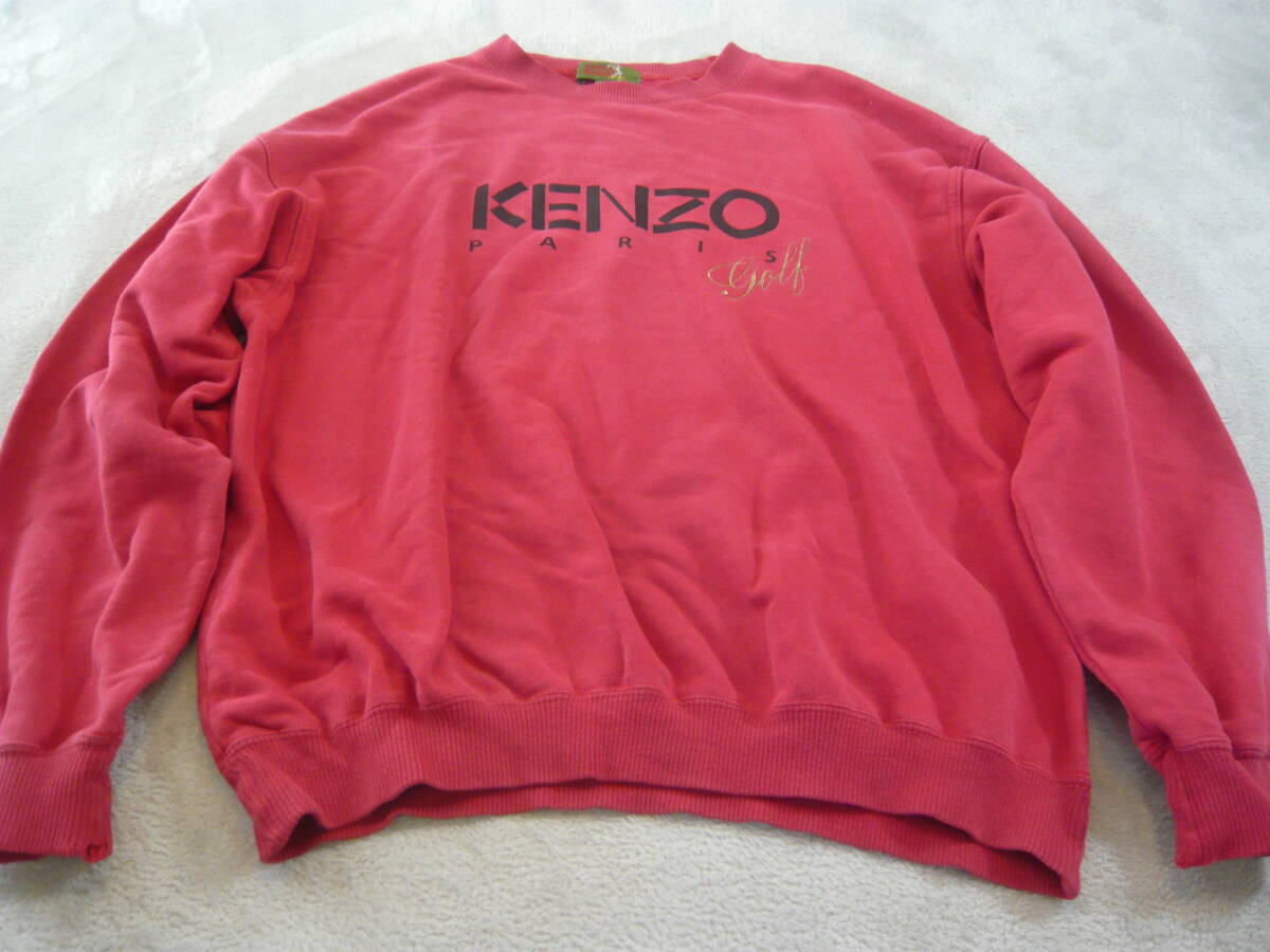KENZO ケンゾー 胸ロゴ クルーネック スウェットトレーナー レッド 赤 メンズL ビンテージ品の画像4