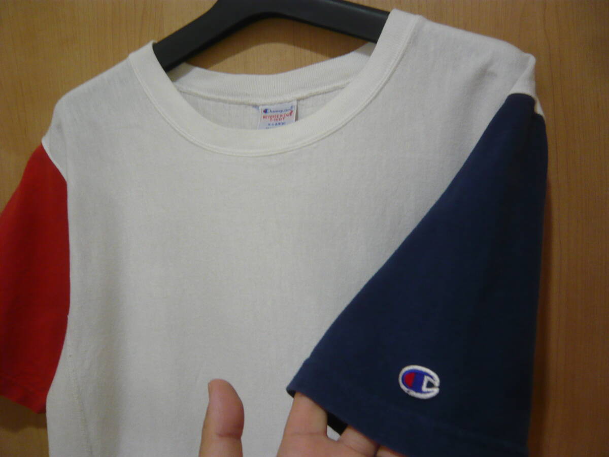 champion チャンピオン リバースウィーブ クルーネック 半袖Tシャツ トリコロールカラー メンズXL_画像4