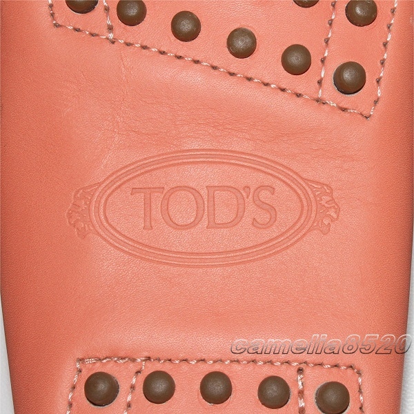 トッズ TOD'S ローファー ドライビング シューズ サーモン / ブラウン / ベージュ レザー x ハラコ革 6.5 約23.5cm イタリア製 未使用品の画像4