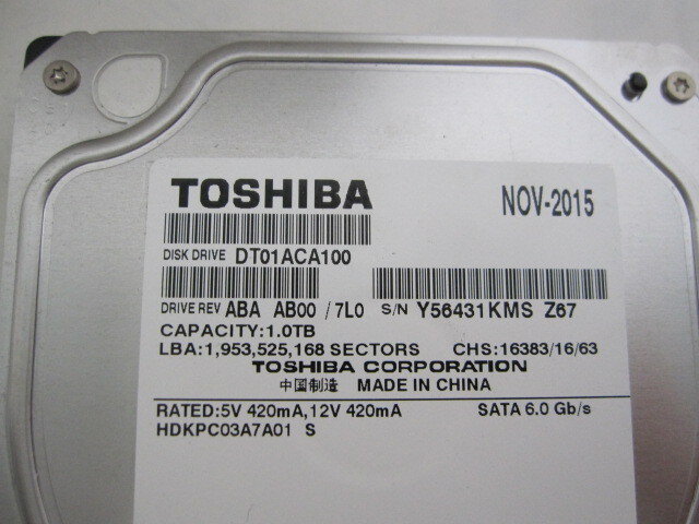 TOSHIBA 3.5インチ SATA HDD 1TB  DT01ACA100    動作品の画像2