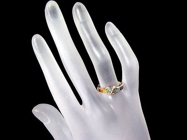 1円～【ジュエリー極】カラフルXデザイン！良質天然マルチカラー宝石0.75ct＆ダイヤモンド0.10ct 高級K18YGリング t4203vr【送料無料】の画像4