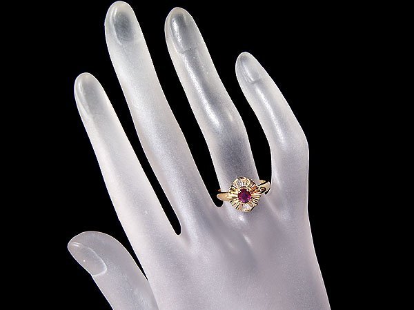 1円～【ジュエリー極】妖艶ピンキッシュレッドカラー！良質天然ルビー0.40ct＆ダイヤモンド0.20ct 高級K18YGリング t4211vg【送料無料】の画像4