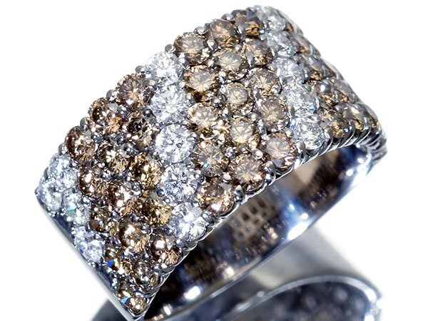 1円～【ジュエリー極】極上の輝き！極上天然ブラウン＆クリアダイヤモンド3.00ct 超高級K18WGリング k8438iim【送料無料】の画像3