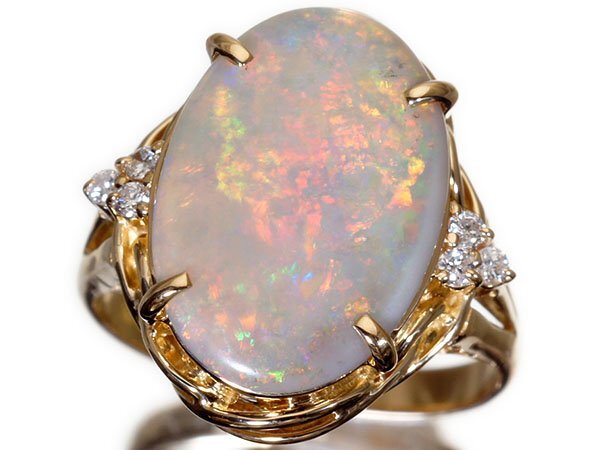 1 jpy ~[ jewelry ultimate ] god .. colorful . color ..! large grain good quality natural opal 2.59ct& diamond 0.08ct high class K18YG ring k8451orlm[ free shipping ]