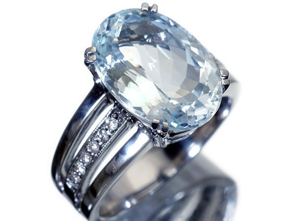 1円～【ジュエリー極】瑞々しい煌き！大粒良質天然アクアマリン5.00ct＆ダイヤモンド0.08ct 高級K9WGリング k8506vz【送料無料】_画像2