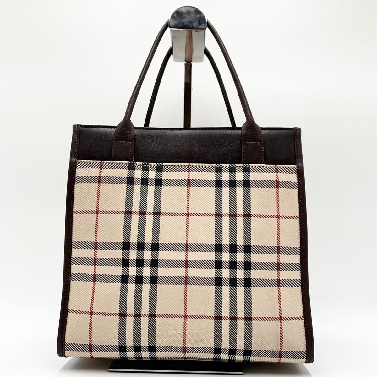 731【極美品】BURBERRY バーバリー ミニトートバッグ ハンドバッグ ミニバック ノバチェック ロゴプレート キャンバス レザー 革 ブラウンの画像3