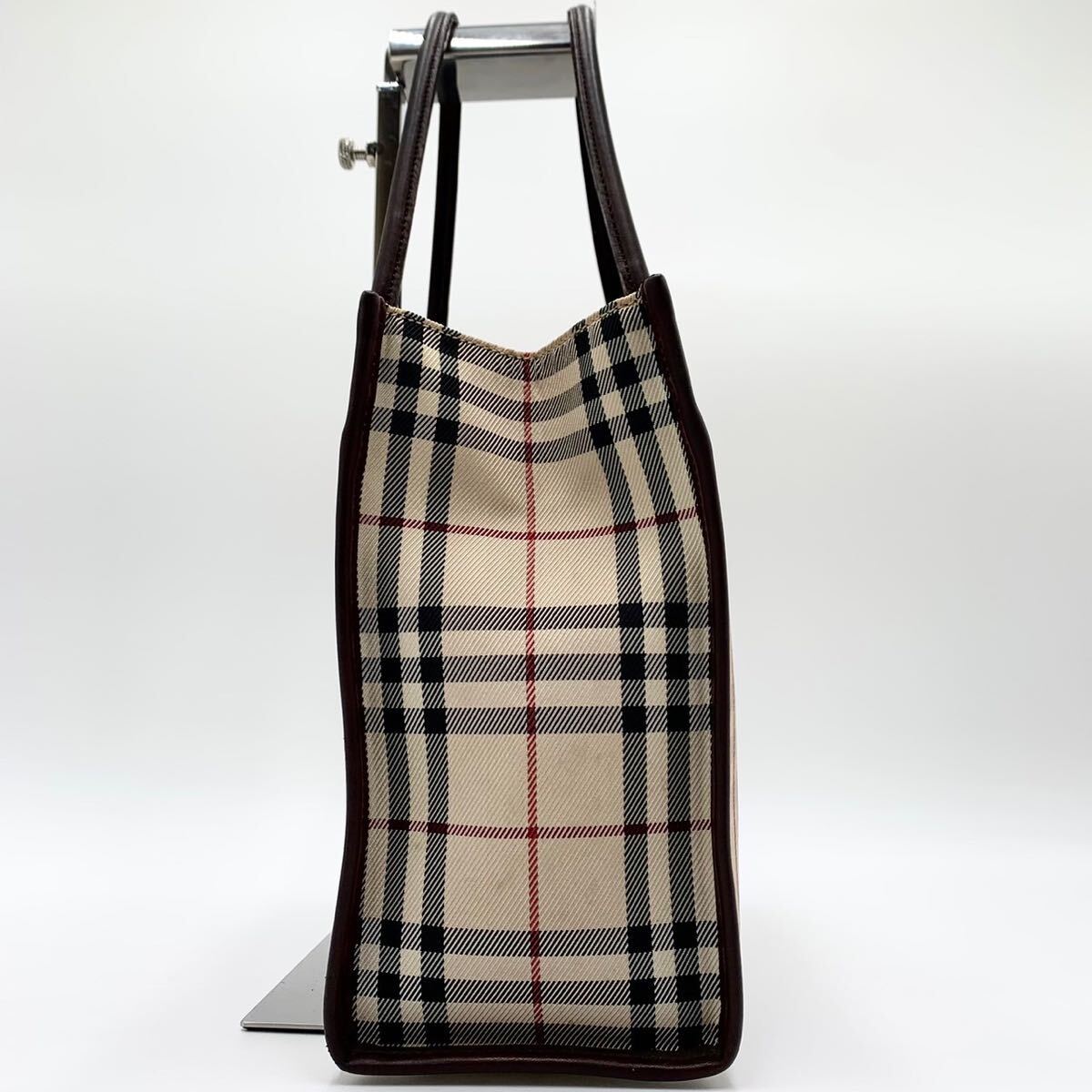 731【極美品】BURBERRY バーバリー ミニトートバッグ ハンドバッグ ミニバック ノバチェック ロゴプレート キャンバス レザー 革 ブラウンの画像5