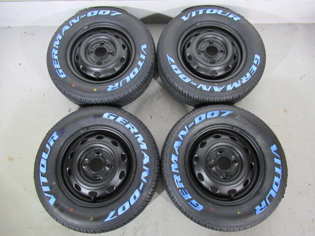  ホワイトレター 新品タイヤ+中古鉄チン 4本SET VITOUR GERMAN-007 165/70R12 77T RWL 2023年製 12×4.00B 100/4H+45 59Φ 軽トラ Y00203_VITOUR GERMAN-007