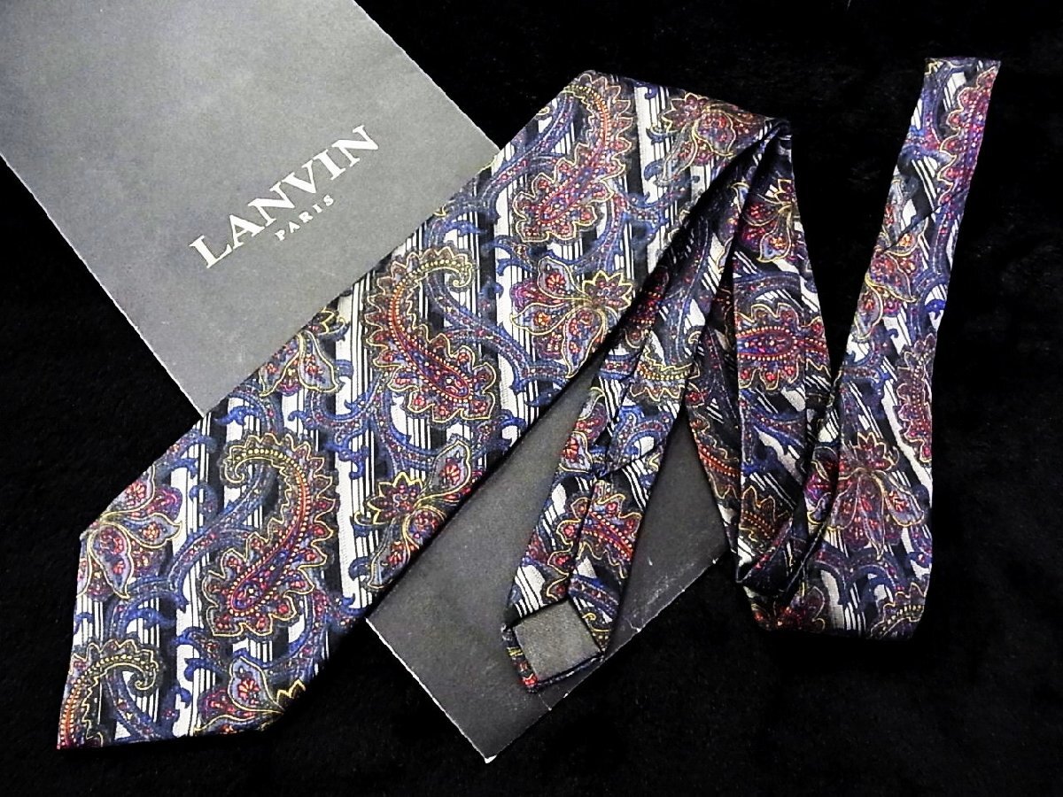 ♪今週の特売980円～♪1596♪状態並品【LANVIN】ランバン【ペイズリー ストライプ 柄】ネクタイ♪_画像1