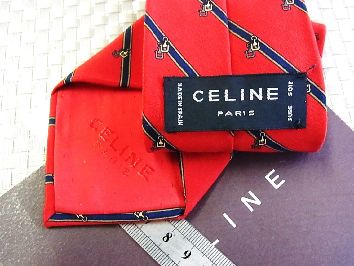 ♪33930D♪状態並品【金具 ストライプ ロゴ入 柄】セリーヌ【CELINE】ネクタイ_画像2