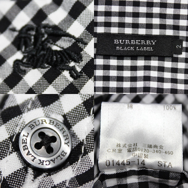  ultimate beautiful goods!2(M)* hose embroidery × silver chewing gum check * Burberry Black Label men's oxford BD long sleeve shirt black BURBERRY BLACK LABEL