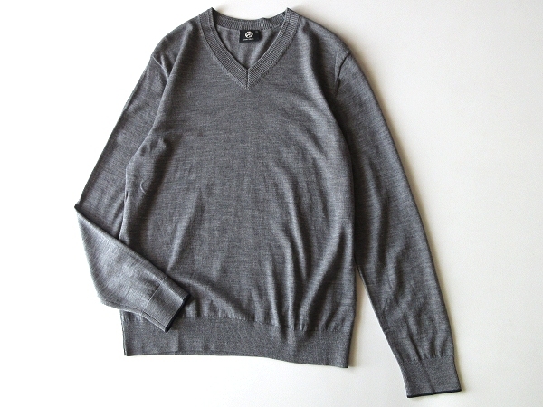 PS Paul Smith ポールスミス 2017SS WOOL HIGH GAUGE V-NECK SWEATER ロゴ刺繍 ウール ハイゲージ Vネック ニット セーター XL グレー_画像2