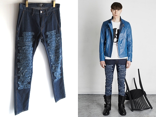 LOOK use CABANE de ZUCCAka band Zucca 2014AW crash processing car b cutting stretch Denim pants Biker Denim M indigo dark blue 