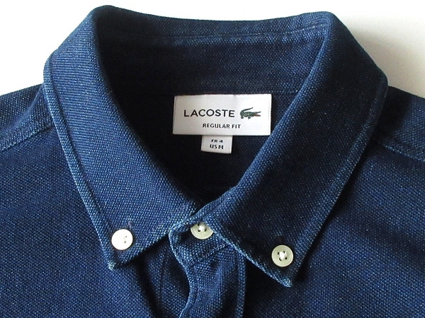 LACOSTE Lacoste PH551ELwani Logo нашивка индиго pike олень. .BD рубашка полный открытый рубашка-поло с длинным рукавом FR:4/US:M индиго цвет внутренний стандартный товар 