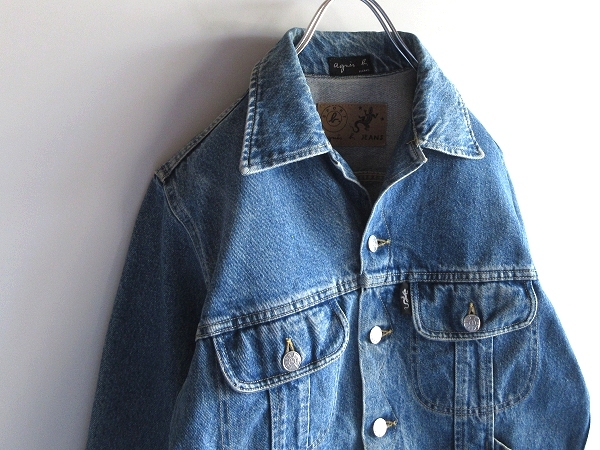  rare Vintage agnes b. JEANS Agnes B jeans Lee/101J type lizard Logo pis name open color Denim jacket indigo 