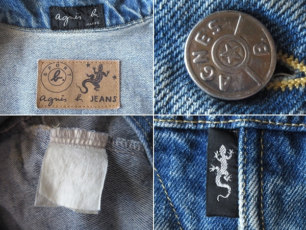  rare Vintage agnes b. JEANS Agnes B jeans Lee/101J type lizard Logo pis name open color Denim jacket indigo 