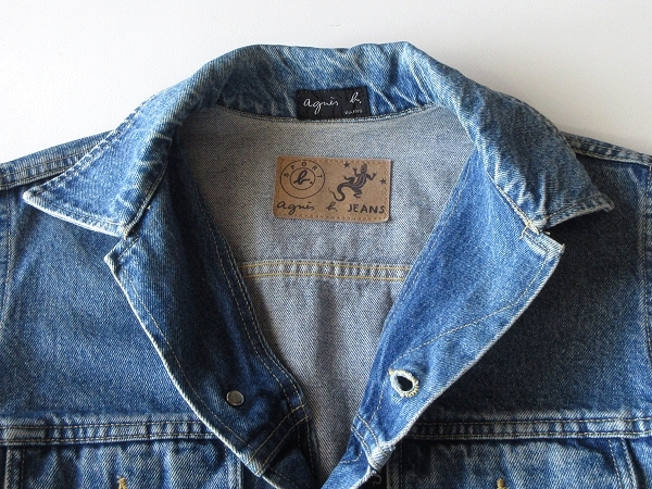  rare Vintage agnes b. JEANS Agnes B jeans Lee/101J type lizard Logo pis name open color Denim jacket indigo 