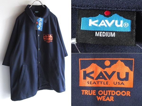 新品タグ付 KAVU カブー 2023 N-NW Jersey ロゴプリント ノーウエストジャージー 半袖 コーチジャケット M ネイビー 紺 オレンジ_画像1