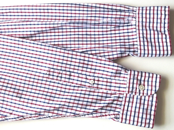 高級 Papas+ パパスプラス THOMAS MASON トーマスメイソン社 コットン チェック BDシャツ ボタンダウンシャツ L 白紺赤 日本製 ネコポス可の画像8