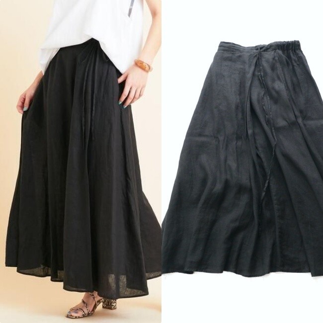 [ prompt decision ] beautiful goods *1.3 ten thousand BEAUTY&YOUTH l French linen! maxi skirt black postage 230 jpy ~( view ti& Youth )
