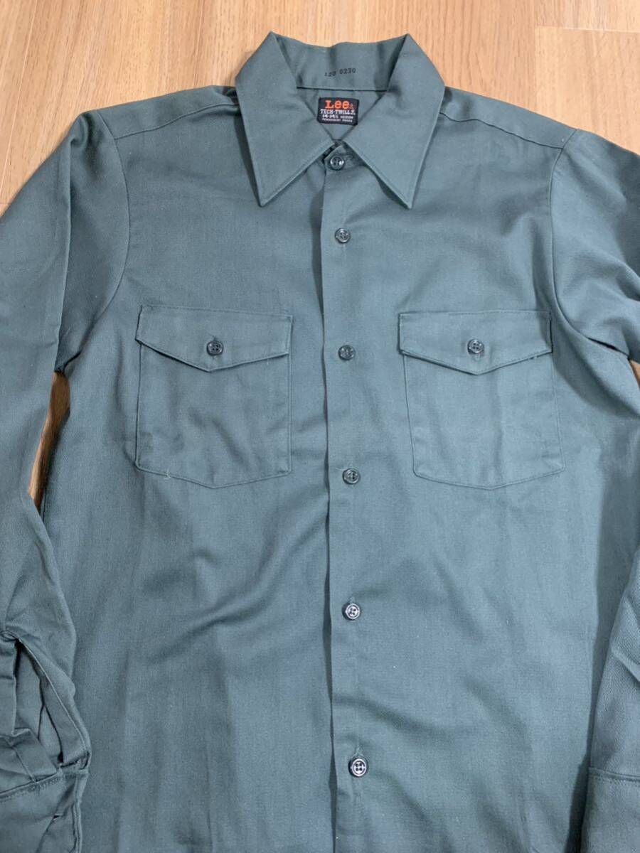 80年代　Lee ワークシャツ　グリーン　141/2 美品　パーマネントプレス　ビンテージ アメカジ 長袖シャツ _画像2