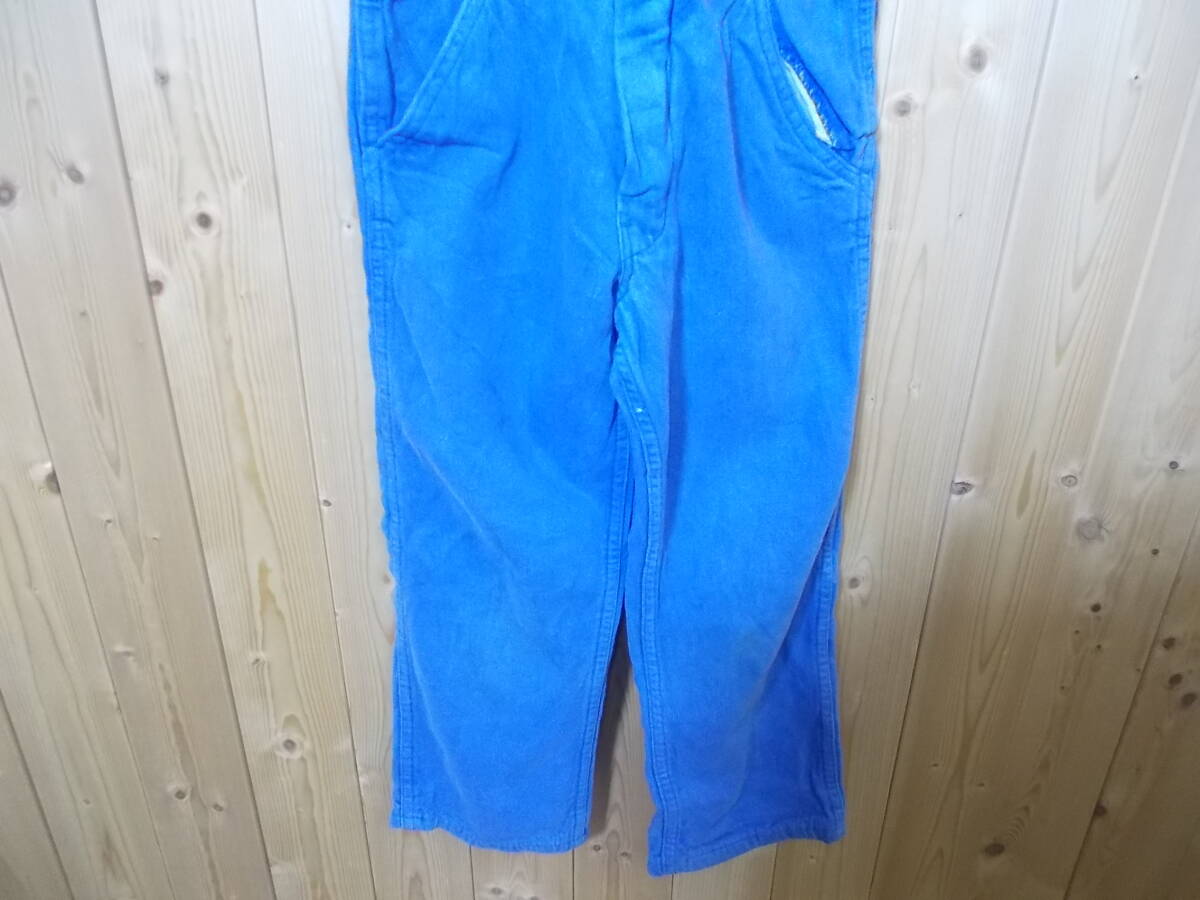 a355◆70s USA製 Osh Kosh B'OSH カラーキッズオーバーオール◆オシュコシュ ビゴッシュ サイズ5 ブルー 裏地ネル 42TALON ZIP 子供服 6D_画像2