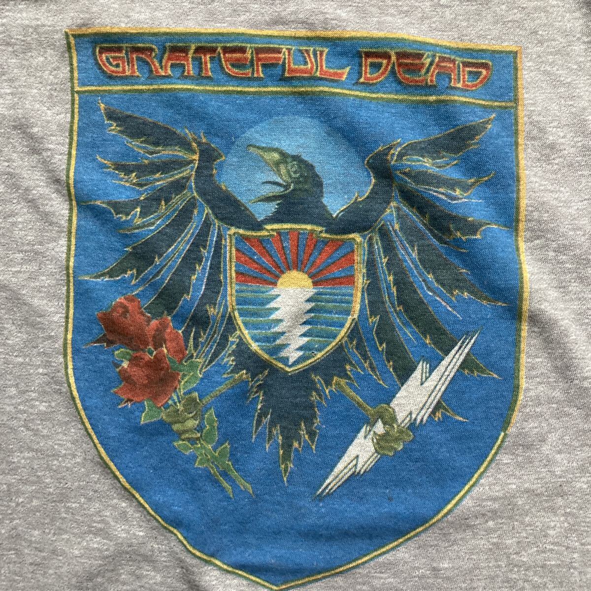 80'S ビンテージ★GRATEFUL DEAD グレイトフル・デッド★七分袖 ラグラン ベースボール Tシャツ/杢グレー×黒 Lサイズ位/バンド ツアー_画像3