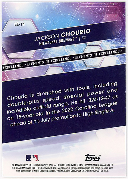 BREWERS新人外野▲JACKSON CHOURIO/2022 BOWMAN'S BEST ELEMENTS OF EXCELLENCEリフ!_画像2