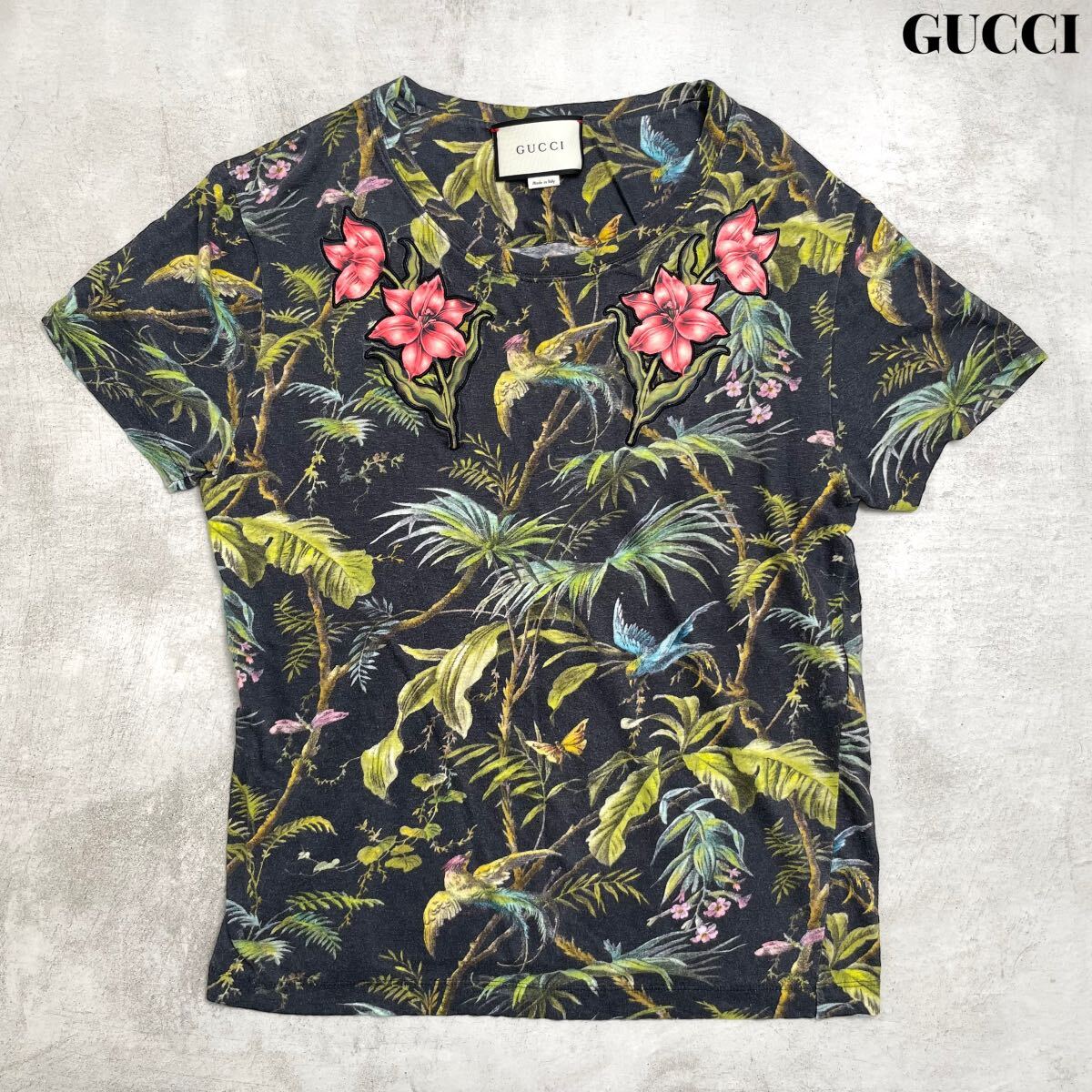 GUCCI グッチ 花柄 ボタニカル 総柄 Tシャツ カットソー XS 高級_画像1