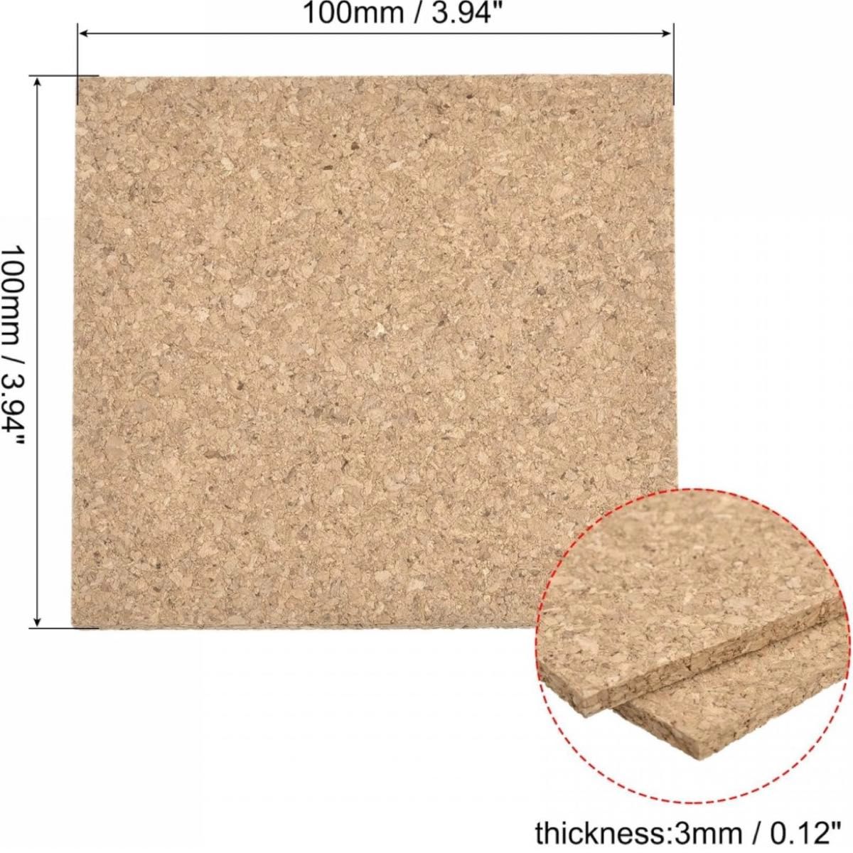 スクエアコースター コルク カップマットパッド 100x100x3 mm 8個