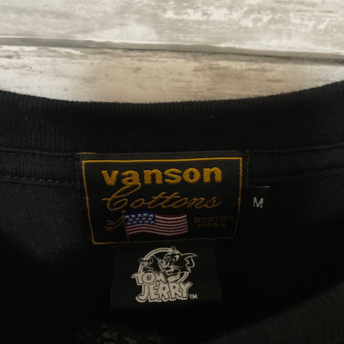 VANSON × トムとジェリー ロンT 刺繍 スリーブプリント ポケT