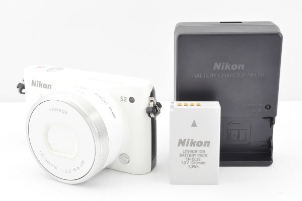 外観美品★Nikon ニコン Nikon1 S2 標準パワーズームレンズキット ホワイト ミラーレス一眼カメラ R1546