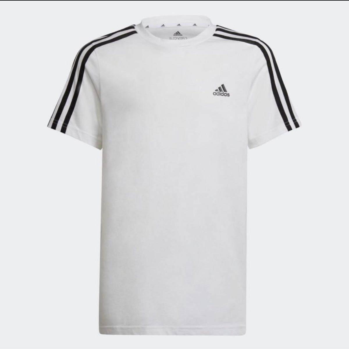 新品★adidasアディダス★150★快適!!3ストライプ半袖Ｔシャツ(ホワイト 白)・軽量快適!!ハーフパンツ(グレー)★上下