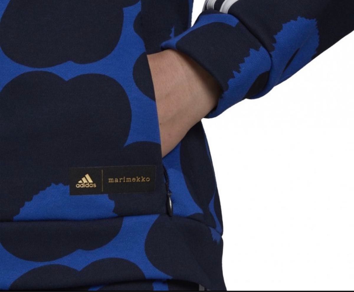 新品 M adidas(アディダス)MARIMEKKO(マリメッコ)コラボ ウニッコ柄ジャケット トラックトップ 裏起毛 ブルー黒