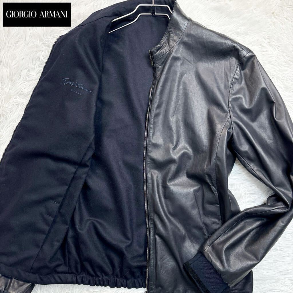 【激レア!!極美品XXLサイズ!!!】GIORGIO ARMANI ジョルジオアルマーニ ラムレザー ジャケット リバーシブル カシミヤ混 定価60万以上 の画像1