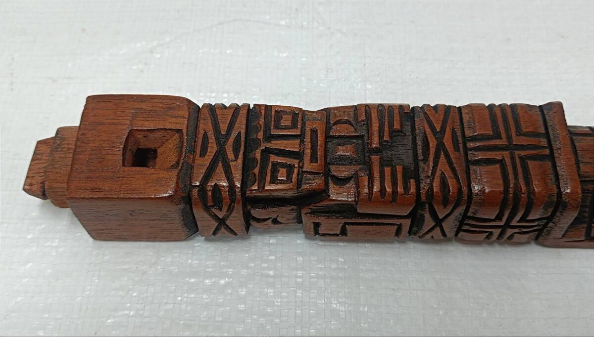 メキシコ製 古い 民族楽器 木製縦笛 アンデス・アステカオブジェ縦笛の画像3