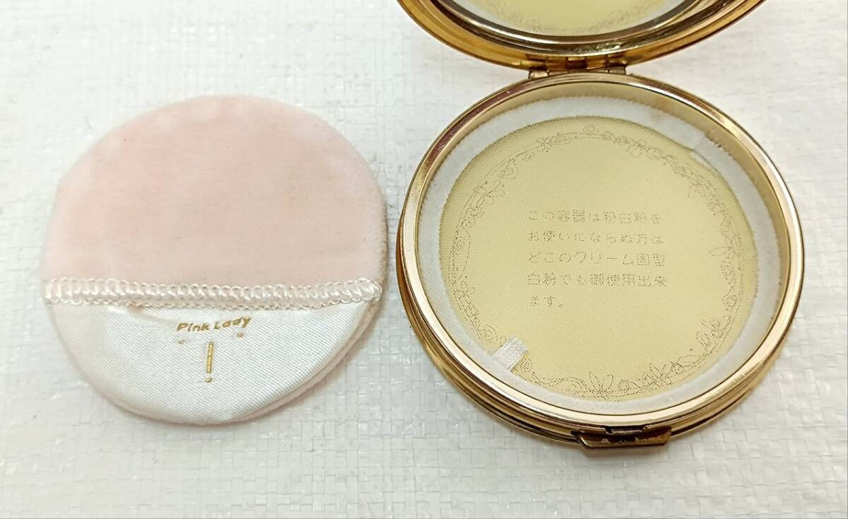  Vintage book@. leather compact mirror powder case Pink Lady