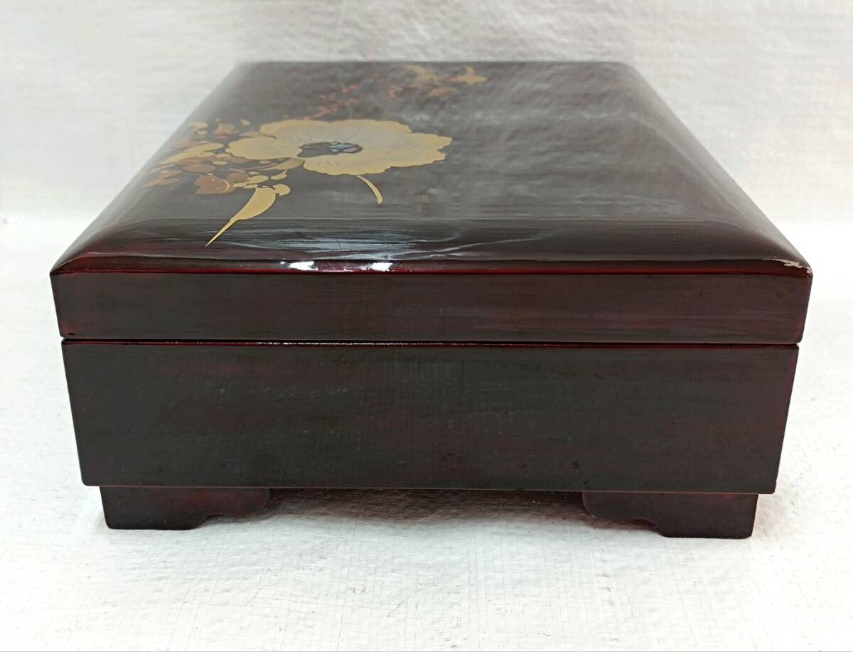 輪島塗り　木製漆器　螺鈿金蒔絵花紋　オルゴール付　ジュエリーBOX_画像4