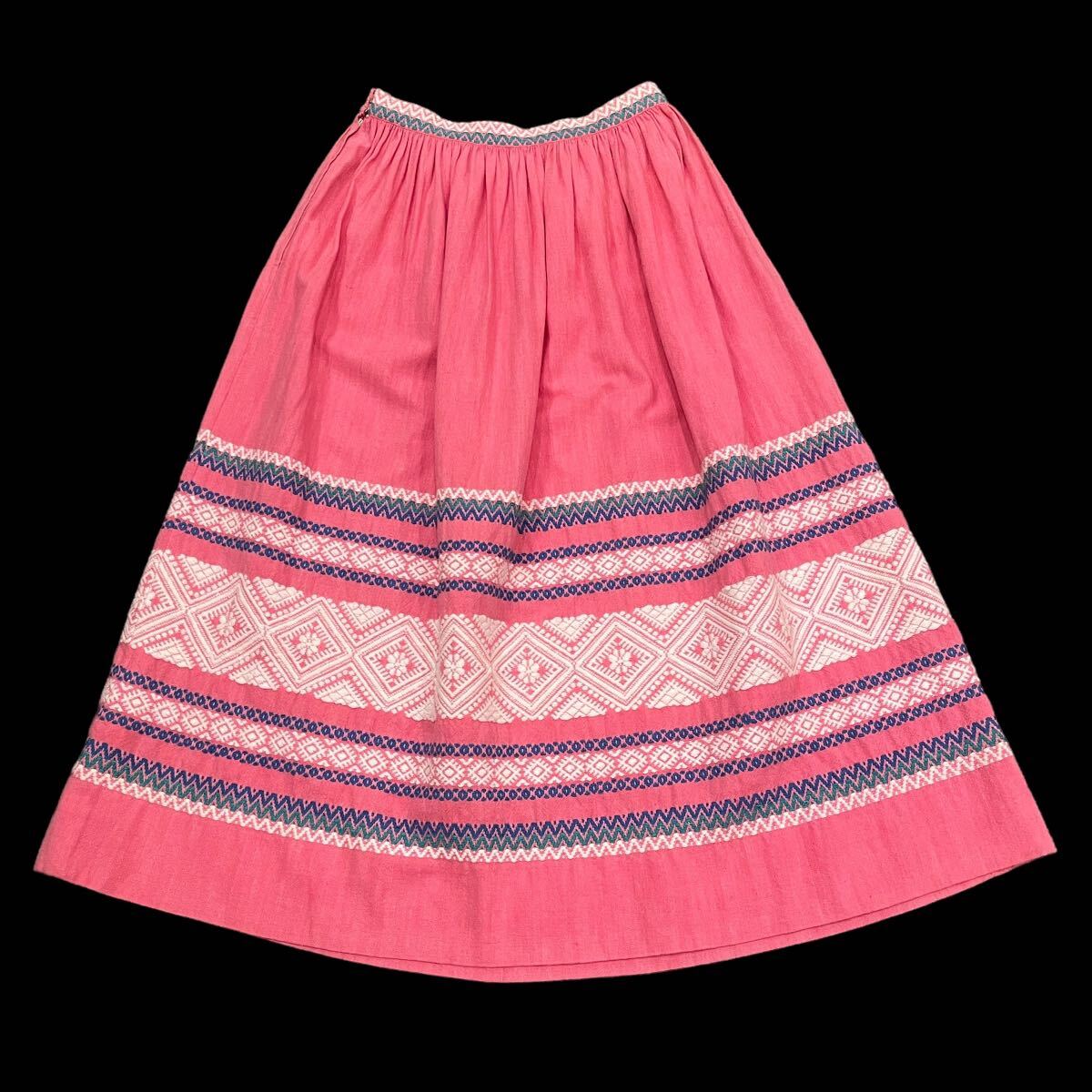 ビンテージ 50’s 60’s 刺繍 スカート ピンク 古着 フォークダンス 50年代 60年代の画像1