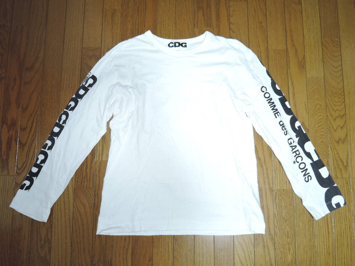 CDG ロンTシャツ M 白 袖ロゴ LOGO カットソー シーディージー COMME des GARCONS コムデギャルソン /_画像1