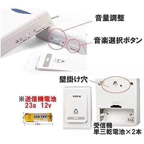 ワイヤレスチャイム インターフォン 介護 呼び鈴 ピンポン 送信機１個 受信機2個セット 配線工事不要_画像4