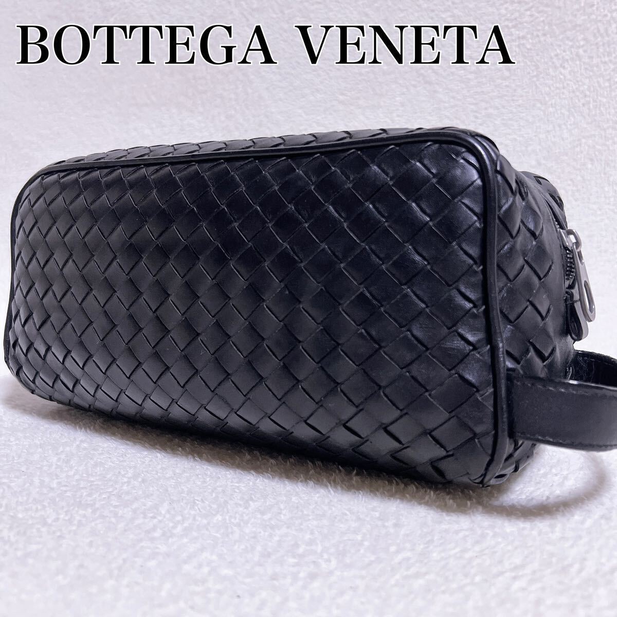 美品【至高の逸品】BOTTEGA VENETA セカンドバッグ イントレチャート ブラック ボッテガ ヴェネタ べネタ メンズ レザー 黒 クラッチバッグ_画像1