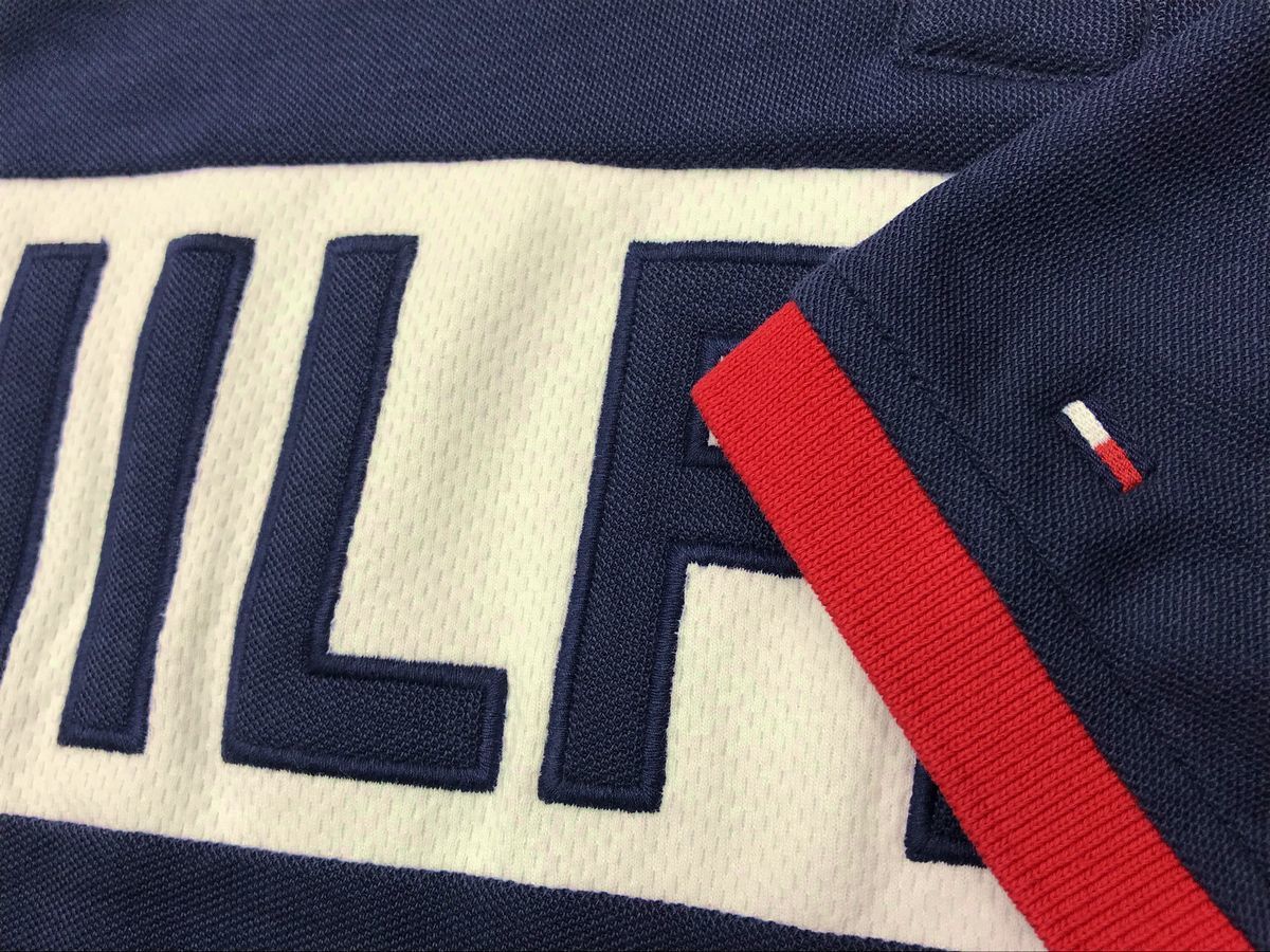 USA正規品【L】 トミーヒルフィガー TOMMY HILFIGER 半袖 ポロシャツ Polo 紺 ネイビー パッチ メッシュ UVカット 吸水速乾 アメリカ NY_画像4