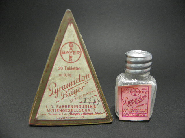 12 バイエルーピラミドン錠 薬瓶 空き瓶 / 戦前 戦後 パッケージ ラベル 小瓶 ガラス瓶の画像1