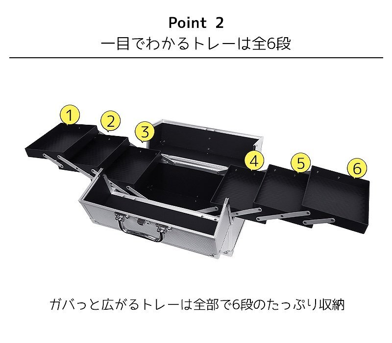 1円～ 売り切り プロ仕様 コスメボックス 鍵付き 収納 大容量 コスメバック メイクバック メイクボックス 化粧品入れ 美容 ネイル MB-04SL_画像3