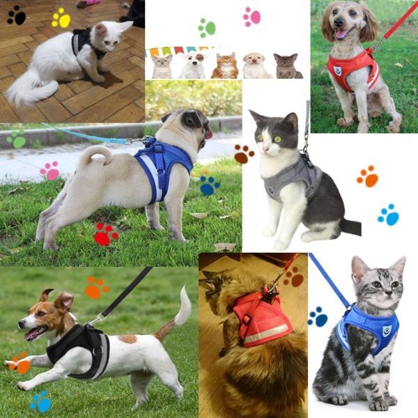 ペット用品 ハーネス & リード ベスト型 犬 猫 お散歩 通気性 メッシュ素材 ブラック M_画像7